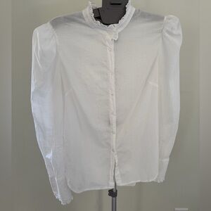 Veronica Beard White Blouse with Ruffle Detail